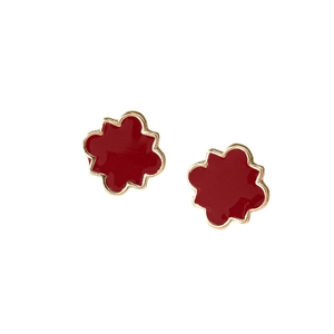 French vintage style red enamel flower earrings with gold-plated geometric petal edges