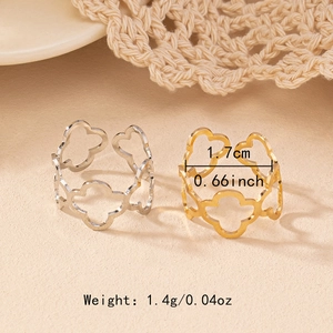 Fashionable minimalist hollow flower open ring in gold and silver finish for women