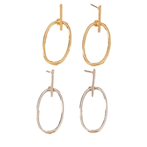 Minimalist geometric hollow oval earrings in gold and silver finishes for women