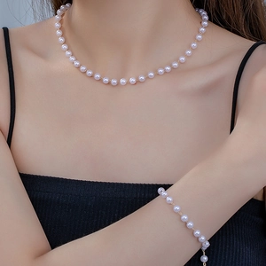 Collier Et Bracelet En Imitation De Künstliche Perle De Résine Blanche Bijoux En Alliage Doré Pour Femmes Mariage Fête