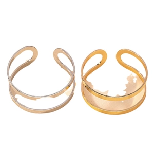 Minimalist geometric double-layered open rings in polished gold and silver finish
