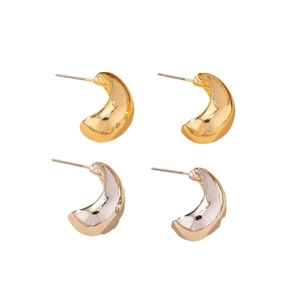 Minimalist chunky curved gold and silver bean stud earrings for women in polished finish