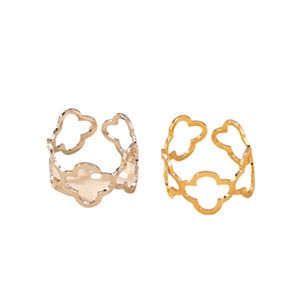 Minimalist gold and silver hollow clover open rings for women in a two-piece set