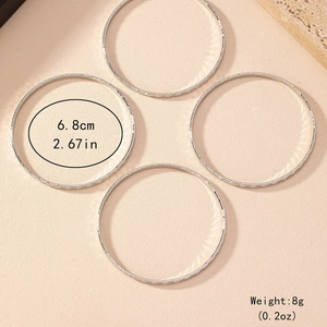Set of four silver minimalist diamond pattern bangles with 6.8cm diameter for women
