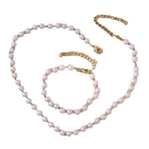 Ensemble collier et bracelet en perles élégantes avec fermoirs dorés réglables chic