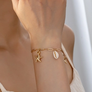 Ocean Starfish Shell Charm Bracelet Alloy Nautical Beach Vacation Bohemian Jewelry For Women Adjustable