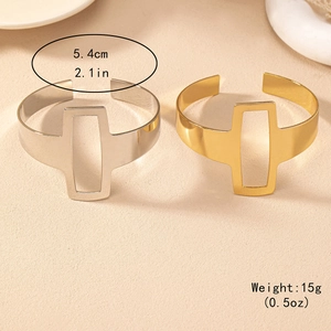 Minimalist geometric square open cuff bracelets in polished gold and silver finishes