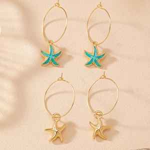 Boucles D'oreilles Créoles Étoile De Mer Alliage Émail Thème Océan Vacances À La Plage Bijoux Pour Femmes