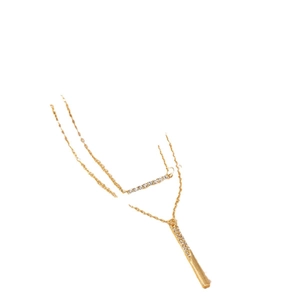 Collier double couche doré minimaliste avec pendentifs barres ornés de strass brillants