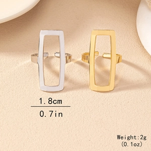 Minimalist geometric hollow square open rings in gold and silver finish, 1.8cm height
