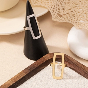 Minimalist Geometric Hollow Rectangle Open Ring Alloy Polished Adjustable Fashion Jewelry For Women Simple Daily Wear
