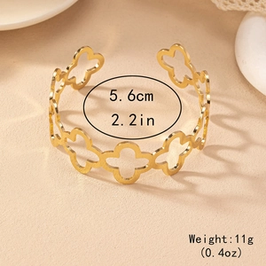 Elegant gold hollowed flower open bangle, 5.6cm inner diameter and lightweight 11g design