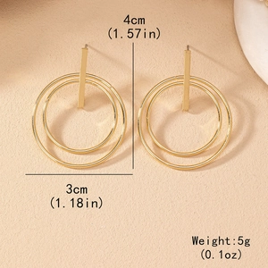 Minimalist gold geometric hoop earrings with vertical bars, size 4cm height by 3cm width