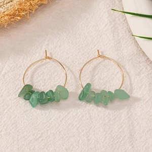 Boucles D'oreilles Créoles En Pierre Verte Naturelle Pour Femmes Alliage Doré Gemme Irrégulière Bijoux Bohèmes D'été