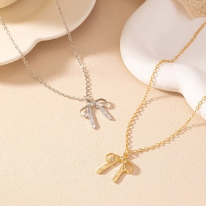 Collier Pendentif Nœud Papillon Alliage Zinc Élégant Bijou Pour Femmes Filles Réglable Accessoire Mode Minimaliste