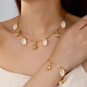 Collier Et Bracelet Étoile De Mer Coquillage Alliage Plqué Or Thème Océan Plage Vacances Été Bijoux Bohème Pour Femmes