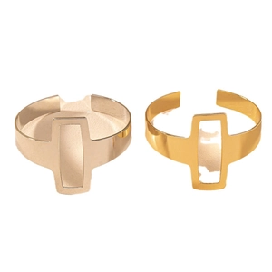 Minimalist geometric square open bangles in polished gold and silver finishes