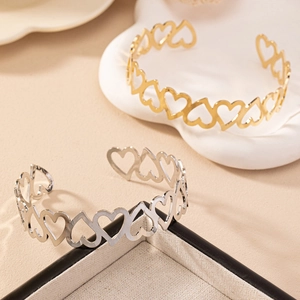 Bracelet manchette ajouré en forme de cœur couleur or et argent pour femme chic