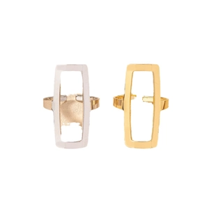 Minimalist square hollow geometric open ring set in gold and silver finish