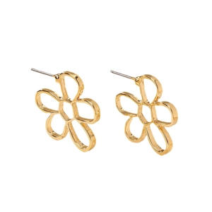 Minimalist hollow out five petal flower gold plated stud earrings for women