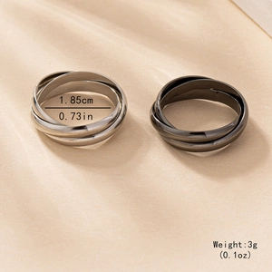 Minimalist trinity interlocking ring set with polished silver and gunmetal finish