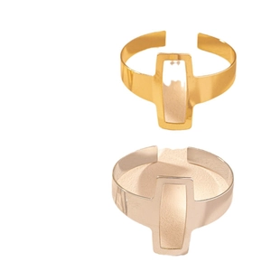 Minimalist geometric hollow square open bangle set in polished gold and silver finishes