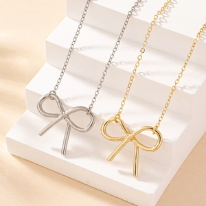 Bow Knot Pendant Necklace Zinc Alloy Minimalist Line Design Electroplated Fashion Jewelry For Women Elegant
