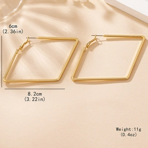 Large geometric rhombus gold hoop earrings 8.2cm x 6cm polished minimalist fashion style
