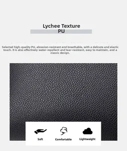 Détail de la texture en cuir PU imperméable à motif litchi sur un grand sac noir