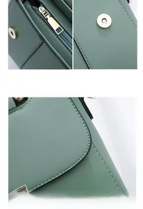 Détail du sac à main en cuir PU vert montrant le zip doré et les coutures de précision