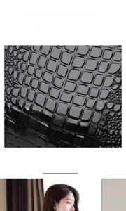 Macro detail of high-quality black lizard skin texture on soft faux leather crossbody bag