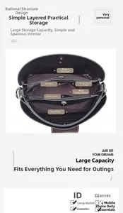 Structure interne du sac seau noir avec plusieurs compartiments et poche zippée