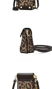 Detail of leopard print crossbody phone bag with star rivets and leather flap