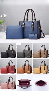 Three-piece handbag set featuring crocodile pattern textured faux leather and dimensions