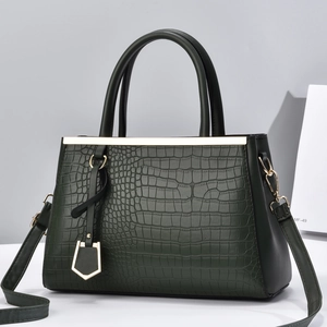 Women Handbag Crocodile Pattern PU Leather Shoulder Crossbody Bag Large Capacity Solid Color Elegant Office Tote