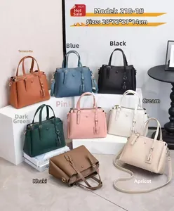 Litchi pattern leather handbags in multiple colors with top handles and shoulder straps