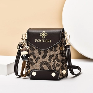 Leopard Houndstooth Mini Crossbody Bag PU Leather Cell Phone Purse With Adjustable Strap And Cute Cartoon Charm For Women