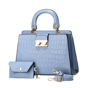 Light blue contrast square tote bag with stone pattern and matching mini coin purse