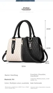 Detailed technical diagram showing dimensions and structure of the color-block handbag