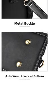 Detail of durable gold hardware hook and bottom protective rivets on leather handbag