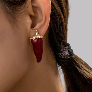 Novelty Chili Pepper Drop Earrings Enamel Alloy Vegetable Shaped Quirky Vintage Jewelry For Women