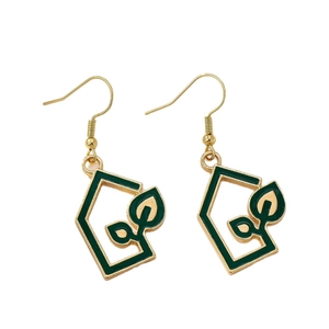 Leaf earring in house frame design with green enamel and gold plated finish