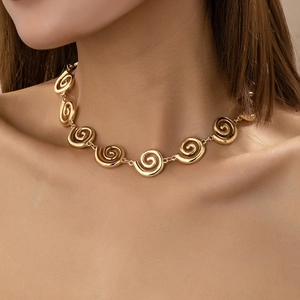 Spiral Swirl Link Necklace Zinc Alloy Geometric Vintage Fashionable Jewelry For Women Party Accessories