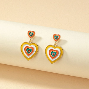 Boucles Oreilles Pendantes Cœur Émail Alliage Multicouche Style Pop Art Géométrique Bijoux Mode Rétro Pour Femmes