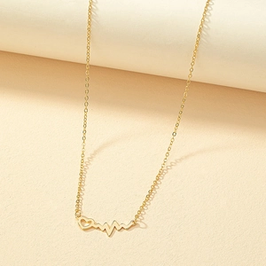 Heartbeat EKG Heart Pendant Necklace Gold Tone Alloy Electroplated Minimalist Trendy Jewelry Gift For Women