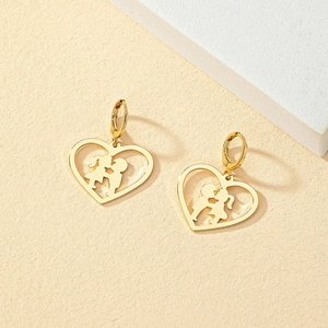 Fashion Heart Shaped Alloy Dangle Earrings Golden Kissing Boy Girl Silhouette Drop Earrings For Women Valentine Gift Jewelry