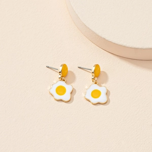 Boucles D'oreilles Pendantes En Forme D'œuf Sur Le Plat Alliage Émail Goutte D'huile Créatif Drôle Bijoux Pour Femmes