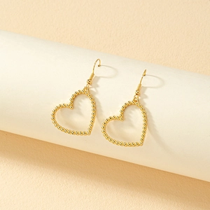 Elegant Hollow Heart Dangle Earrings Alloy Bead Textured Simple Korean Style Fish Hook Jewelry For Women Girls