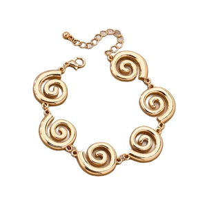 Elegant gold swirl link bracelet with adjustable lobster clasp on white background