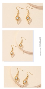 Three-angle views showing gold teardrop earrings with a central white cubic zirconia stone